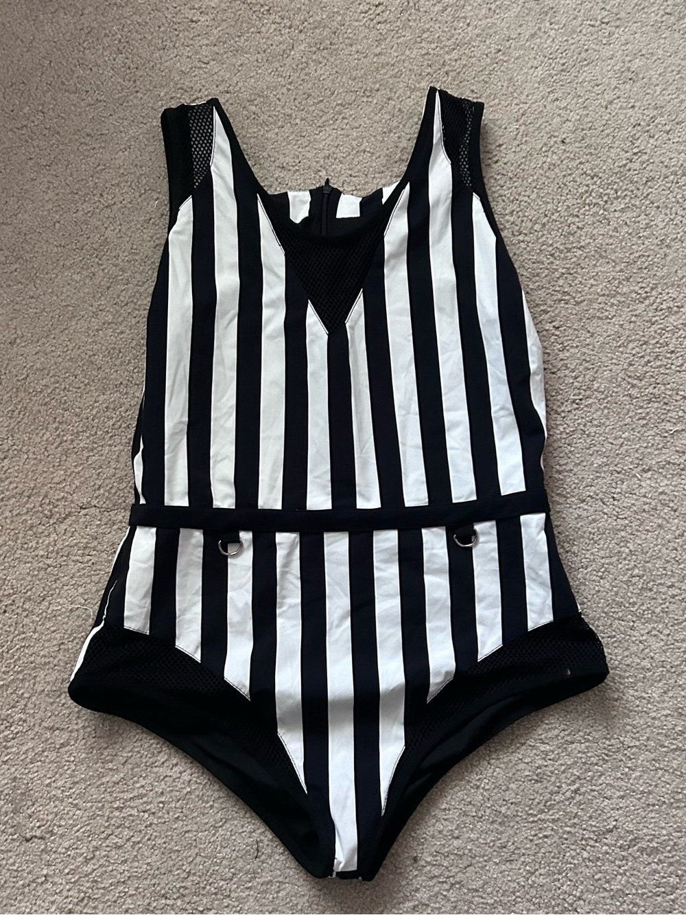 Discontinued and sold out Forest Ink black n white striped Beetlejuice swimsuit